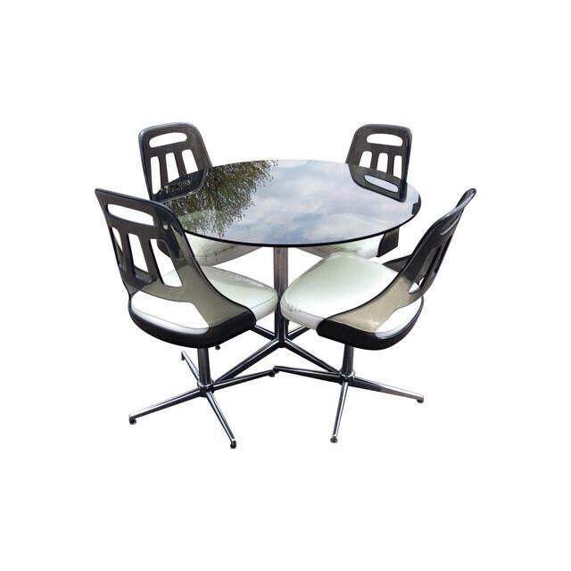RARE MidCentury Modern Lucite Chrome Black glass dining set by