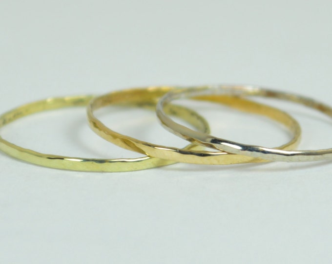 Solid 14K Green, Rose, White Yellow Gold Super Thin Stacking Ring Set, Minimal Gold Rings, Real Gold, Gold Stacking Rings, Solid Gold Rings