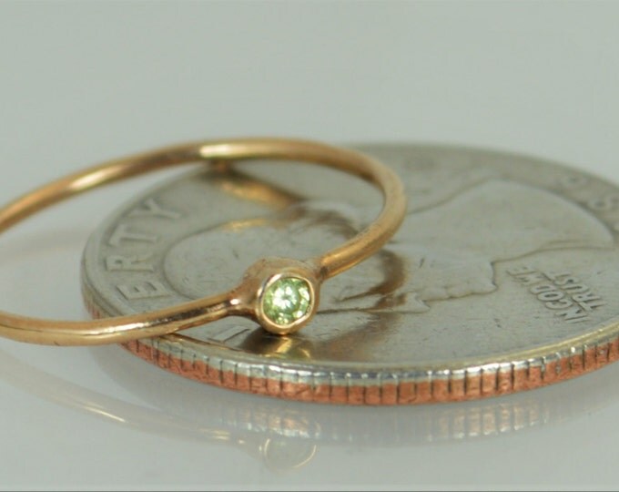 Tiny Peridot Ring, Solid 14k Rose Gold, August Ring, Peridot Ring, Rose Gold Ring, Dainty Ring, Dainty Peridot, Mother's Ring, Alari