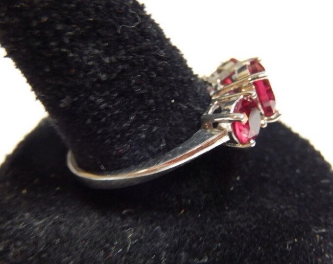 Storewide 25% Off SALE Vintage Sterling Silver Deep Red Faceted Triple Set Cocktail Ring Featuring Elegant Channel Style Design