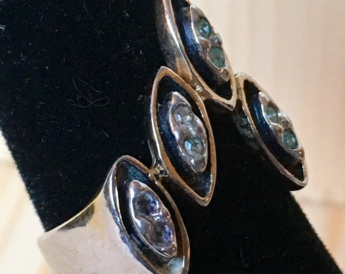 Storewide 25% Off SALE Vintage 14k Gold Electroplate Baby Blue Rhinestone Cocktail Ring Featuring Artistic Modern Design Storewide 25% Off SALE Vintage 14k Gold Electroplate Baby Blue Rhinestone Cocktail Ring Featuring Artistic Modern Design