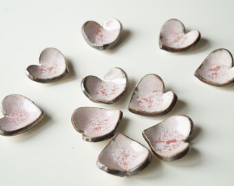 10 Pink Heart, Wedding Favors, Ceramic Heart , 10 pieces, Little Heart Bowl, Wedding Party Favors, Ceramics and Pottery, READY TO SHIP