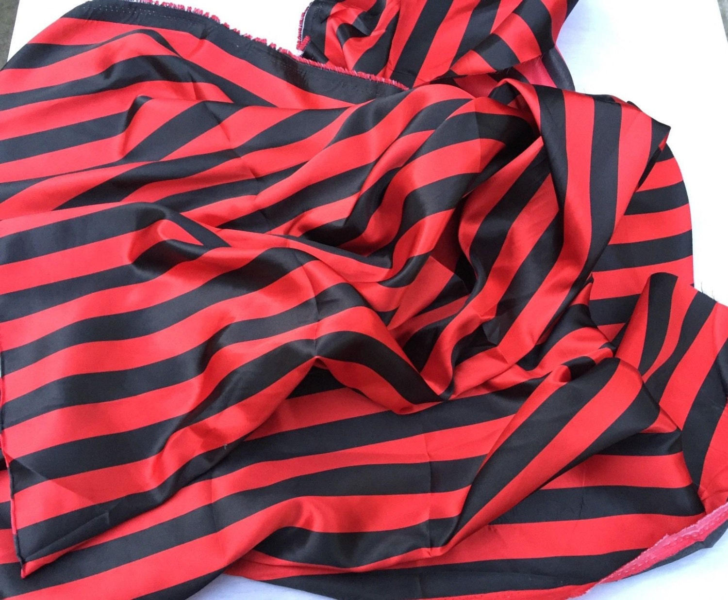 Red/Black 1inch Stripe Soft/silky Charmeuse Satin Fabric.