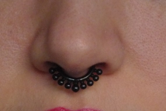 SALE Acrylic fake septum clicker piercing, black, goth, non-piercing, clip-on, faux septum ring