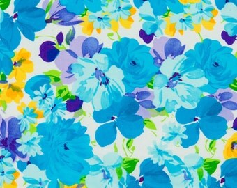 Robert Kaufman OOP Retro Floral Fabric - Simply Sweet Collection - DVK-6055-81 in Turquoise - One Yard