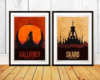 Doctor Who Travel Poster Set - Gallifrey and Skaro - Retro Travel - Wall Art - (Available In Many Sizes)