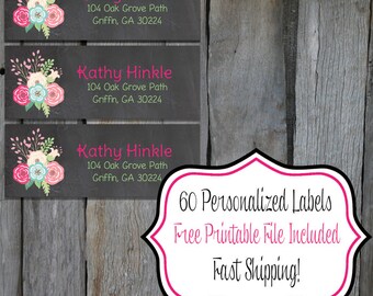 Flower & Chalk Return Address Labels - Set of 60 Return Address Labels - Personalized Return Address Label (FL1)
