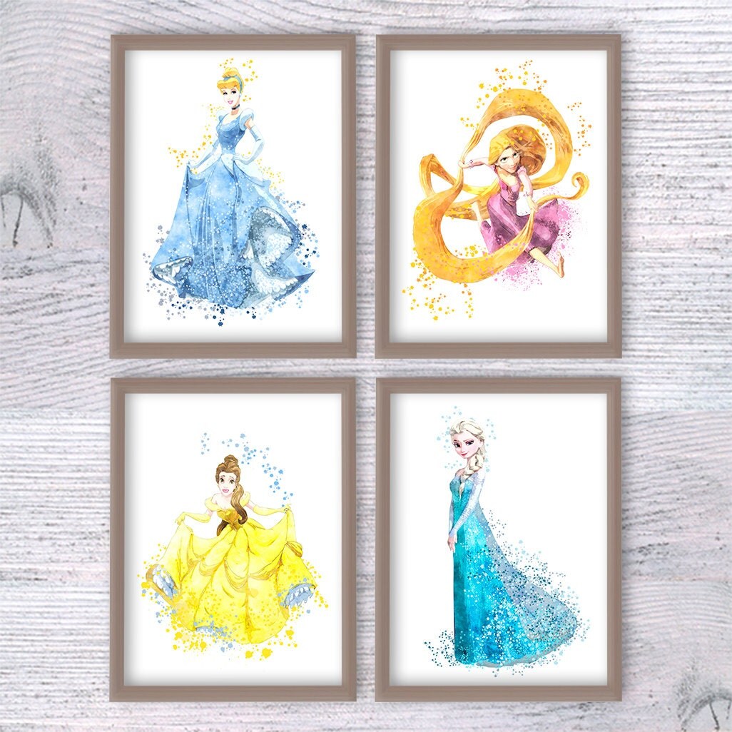 Disney princess art poster Set of 4 prints Princesses Belle