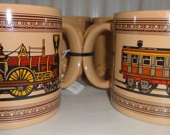 Set Of Four Vintage Train Mugs