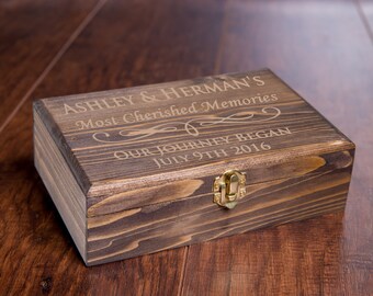 Custom Memory Box, Small Rustic Wooden Keepsake Box, Personalized Engraved Gift Box, Wedding Memory Chest, Jewelry or Photo Box, Baby Shower
