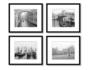 SALE, Venice Prints, Black and White Photography, Set of 4 Prints, Venice Wall Art, Europe Prints, Travel Decor, Italy Photos, Gallery Wall