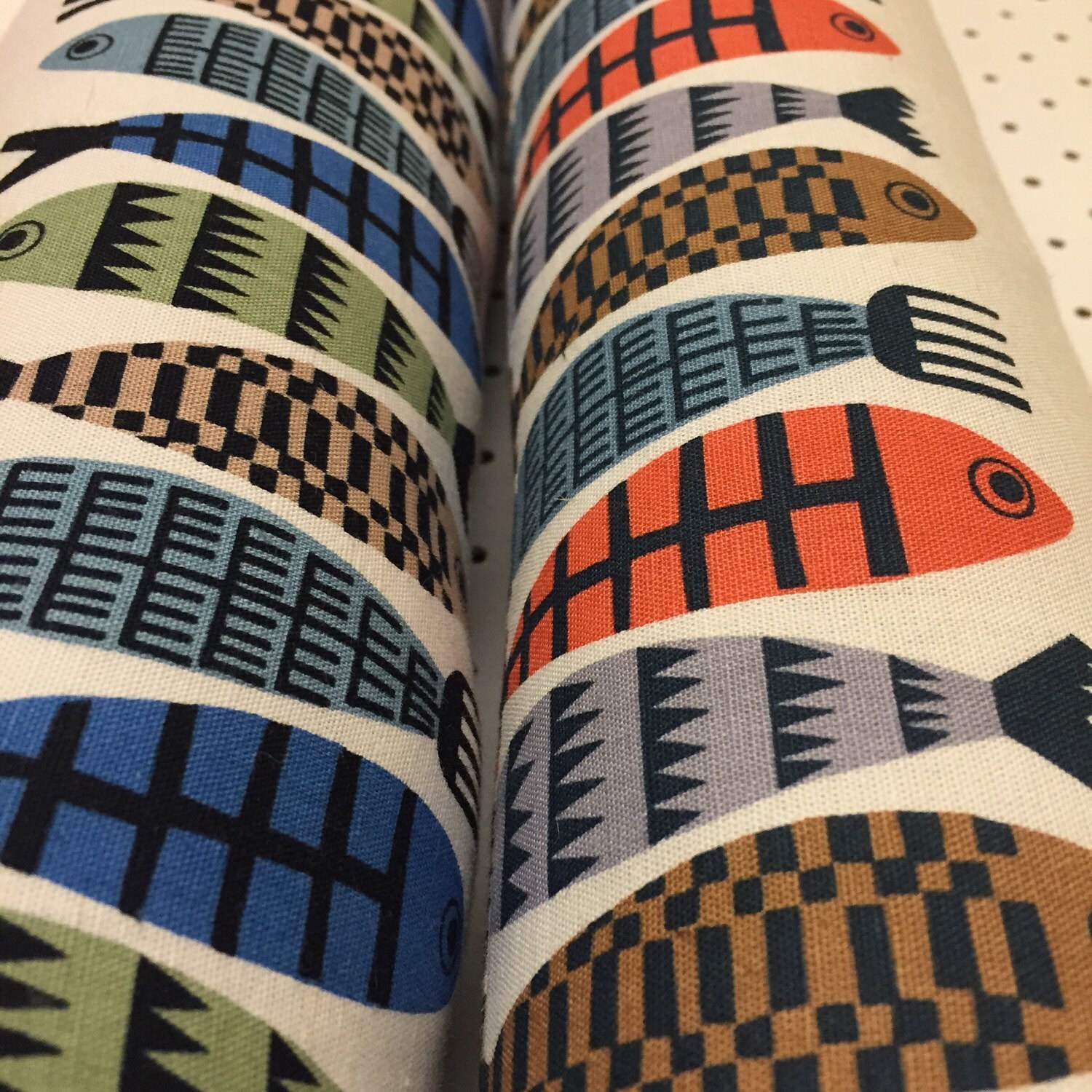 Handmade Draught Excluders. Scandi Fish Fabric. Made by MeelieMoon