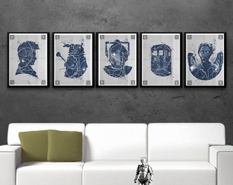 Doctor WHO 5 poster set TARDIS poster, Weeping Angel, Dalek, Cyberman print, TV serie prints