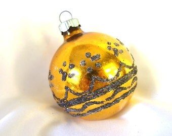 Vintage Christmas Ornament, Gold and Black Shiny Brite Ornament
