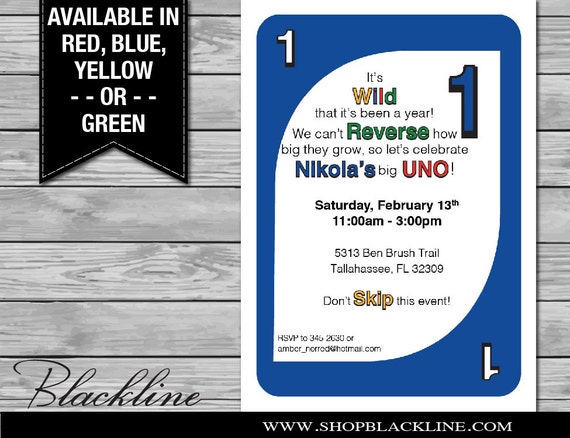 Uno Birthday Invitations PRINTED