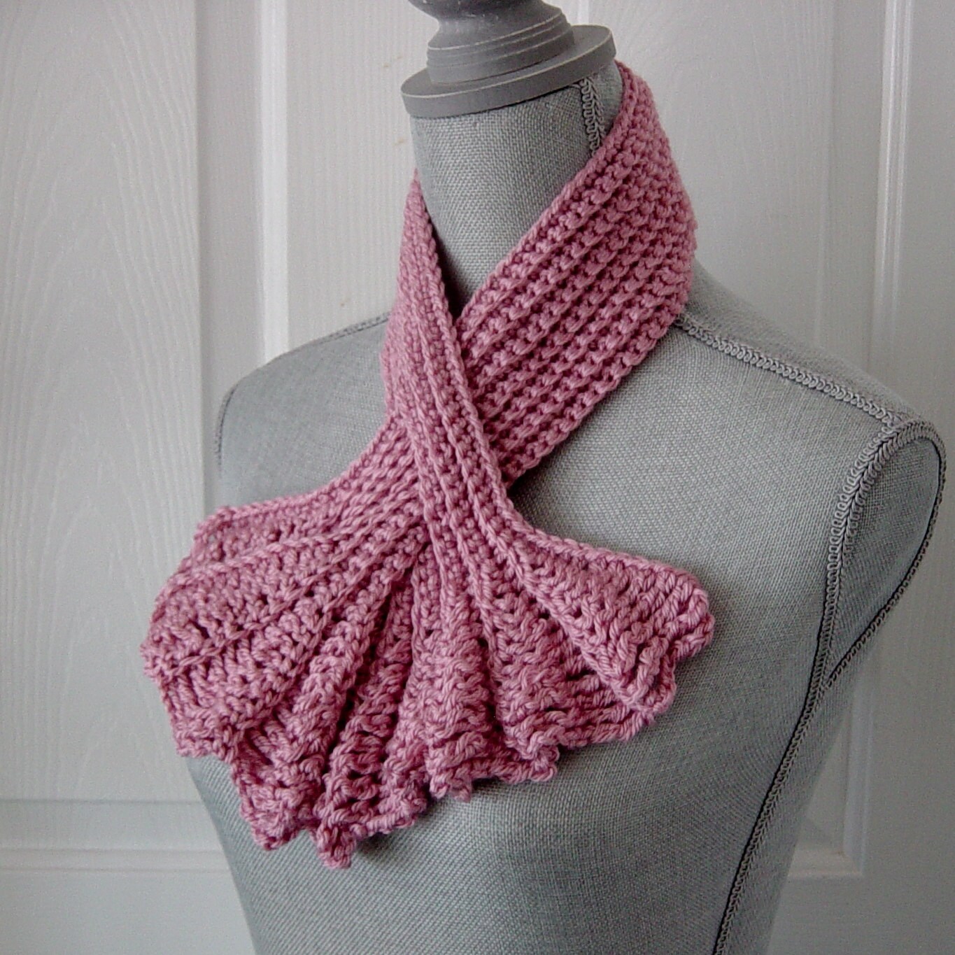 Keyhole Scarf Pink Hand Crocheted Scarf Neck Warmer Scarf