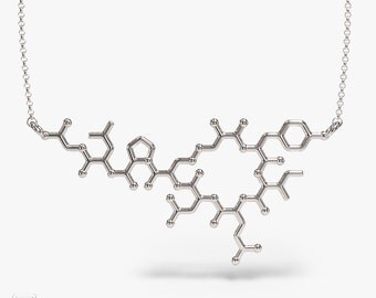 science jewelry: oxytocin silver flat necklace - 3D printed neuropeptide pendant - wearable hormone - PhD - uterus - labor