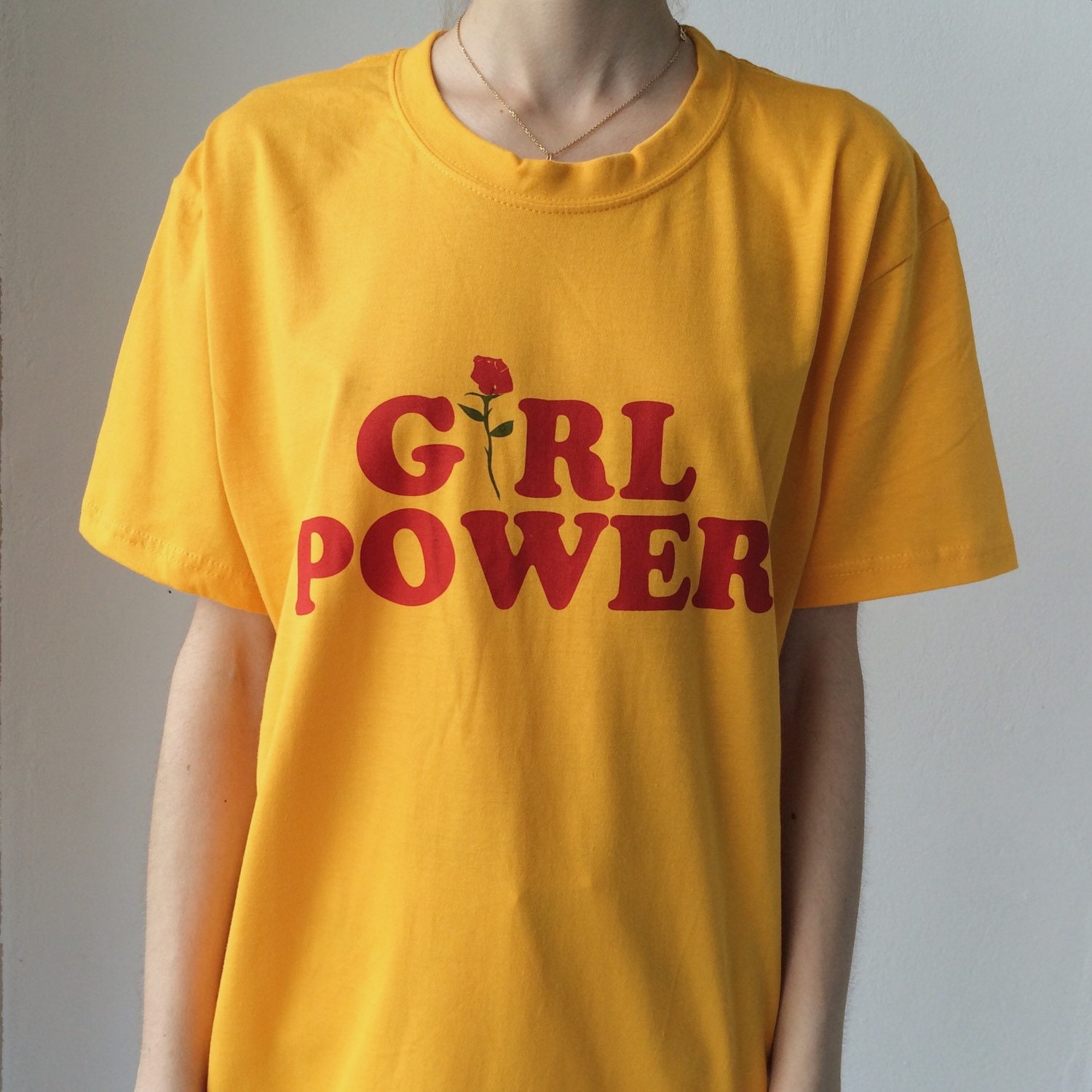 Girl power screen print tshirt in yellow gold