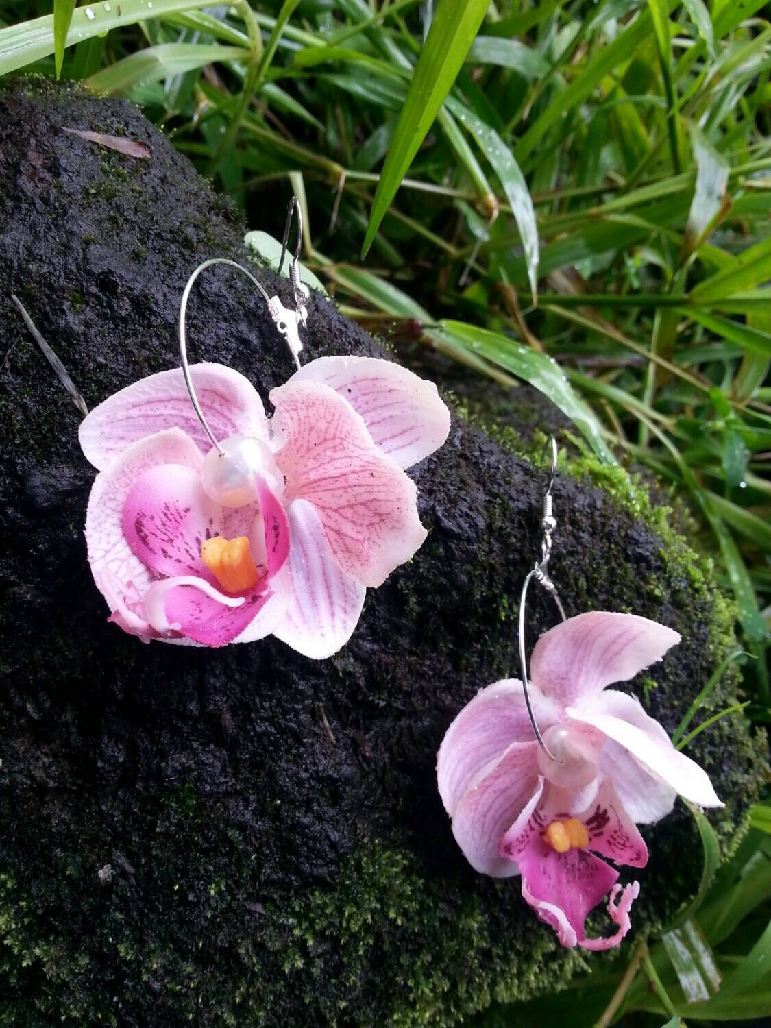 Pink silk orchid flower earringsflower earringsfloral