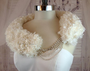 Ivory Faux Fur Stole Faux Fur Scarf With Rhinestone Chain Closure Bridal Shawl Fur Shawl Fur Scarflette Winter Wedding Bridesmaids