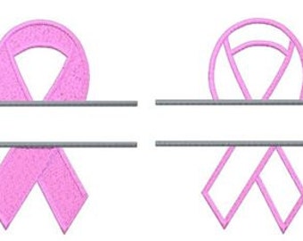 Embroidery Design Pattern - 5 x 7 Two Files Breast Cancer Awareness SPLIT Ribbon (one filled, one applique)