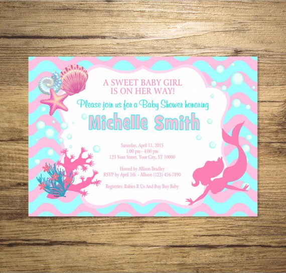Mermaid Girl Baby Shower Invitation Printable Mermaid Under