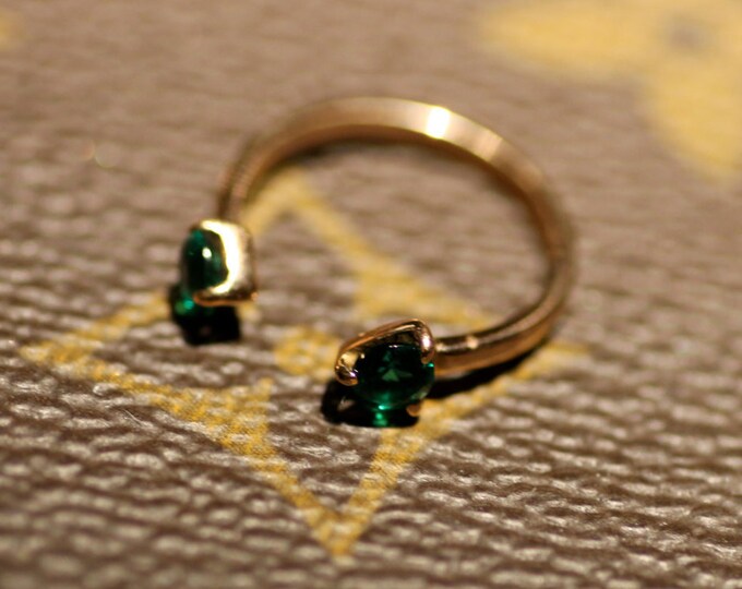 Gold set rings Green quartz gold ring Gold ring Cuff ring Fashion ring Natural stone ring Gift idea Stacking ring