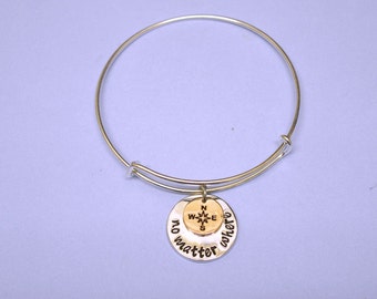 Long distance friendship bracelet, no matter where bangle, compass charm bracelet, bff bracelet, friendship bangles, friendship jewelry