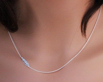 Sterling Silver Feather Necklace, Sideways Feather Necklace, Silver Feather Jewelry - Celebrity Feather Necklace, junnifer aniston necklace