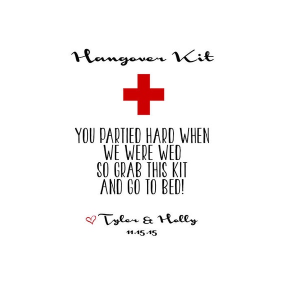 hangover kit printed labels hangover kit wedding favor tags