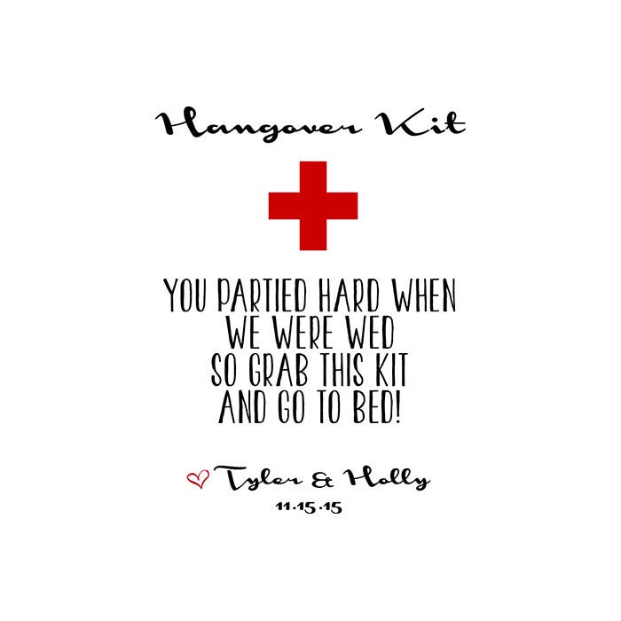 Hangover Kit Printed Labels Hangover Kit Wedding Favor Tags