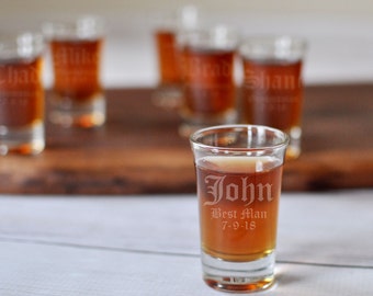 Groomsmen Shot Glasses - Set of 6 - Gifts for Groomsmen - Personalized Shot Glasses - Engraved Shot Glasses - Groomsman Gift Ideas
