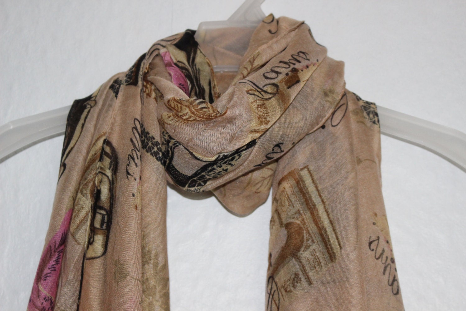 Paris Scarf Souvenir Scarf France Eiffel Tower Brown