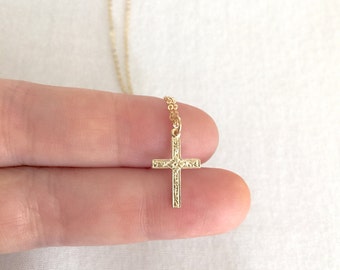 Simple Gold Filled Cross Necklace, First Communion Necklace, Baby Baptism Necklace, Confirmation Necklace, Everyday Necklace, Mom Necklace