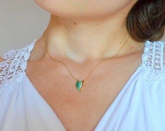 Mint seahorse necklace, Seahorse necklace, Tiny seahorse necklace, Seahorse necklace gold, Beach necklace, Summer necklace, Animal necklace