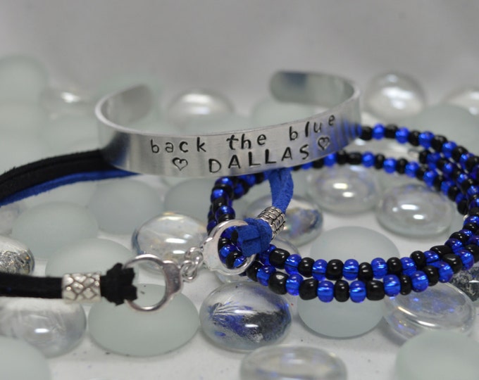 Back The Blue (3) Piece Bracelet Set ((Choose Your Text)), Hand Stamped, Blue Lives Matter, A Thin Blue Line, Police Wife, Police Mom