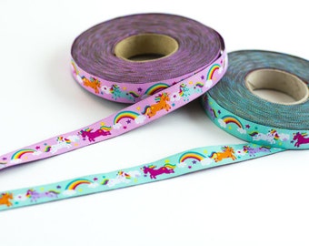 1m woven ribbon: rainbow unicorns