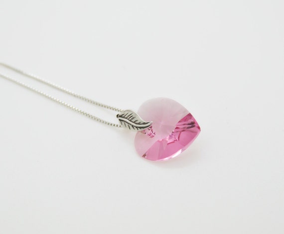 Pink Heart Necklace Swarosvki Crystal Pendant by GSquaredDesigns81