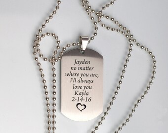 Personalised mens dog tag pendant necklace, mens anniversary Pendant Necklace, Gift box, mens DOG TAG, alloyed stainless steel