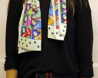 Unusual Scarf Silk Scarf Long Scarf Pop Art Silk Wrap Fine Silk Scarf Birthday Gift Alice in Wonderland Delicate Scarf Funky Scarf
