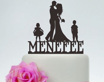 Wedding Cake Topper,Bride and Groom Cake Topper with Kids,Love Family Cake Topper,Custom Cake Topper,Acylic Cake Topper,Cake Decoration C113