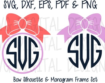 bow monogram svg files, circle bow svg digital design - cutting files for silhouette & cricut - SVG dxf eps cuttable BOW Monogram frames