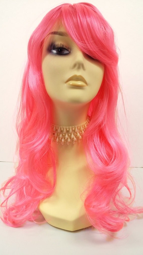 Long 20 inch Pink Wig. Wavy Straight Pink Wig. by ParamountWigs