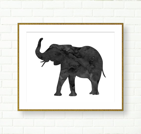 Elephant Print Black And White Watercolor Elephant by PeachAndGold