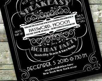 1920's SPEAKEASY ~ Mob Prohibition Birthday ~ Blackboard Chalkboard ~ 5x7 Invite ~ 8.5x11 Flyer ~ 11x14 Poster ~ 300 dpi Digital Invitation