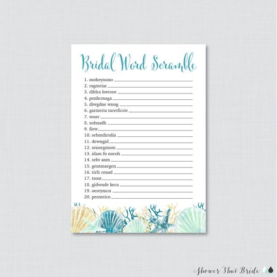 theme bridal 8 crush words shower Shower Scramble Printable Bridal Themed Nautical Word Beach