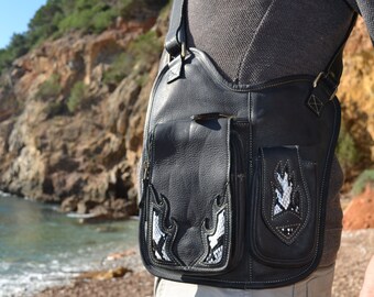 leather utility bag/ leather messenger bag/Burning Man Bag
