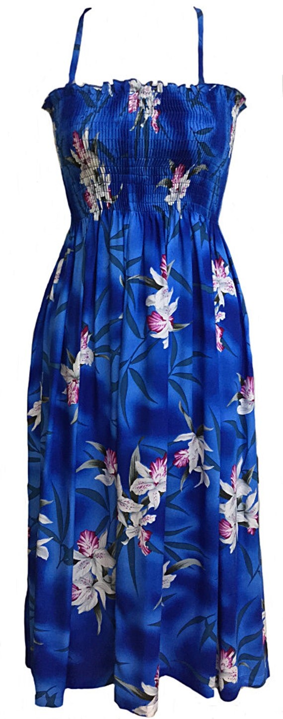 Mid Length Tropical Aloha Midnight Blue Orchid Tube by FashNerds