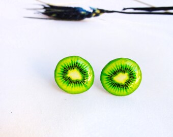 Kiwi Earrings / Kiwi studs / Food earrings / Fruit earrings / Kiwi jewellery / Kiwi jewelry / Gift for her
