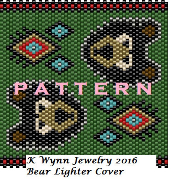 Bead Pattern Bear Lighter Cover in Peyote Stitch by KWynnJewelry